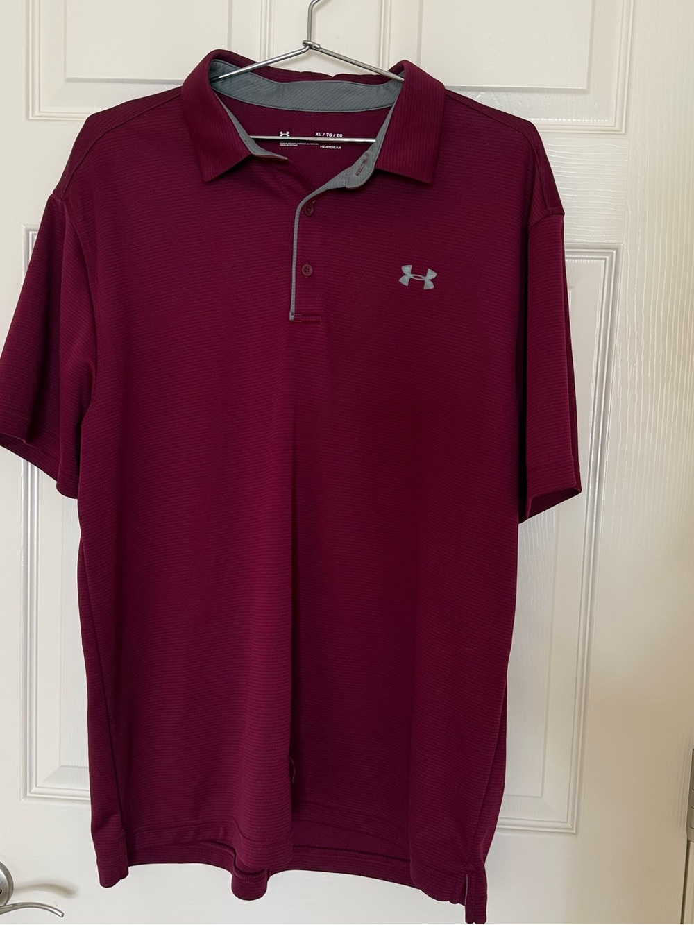 Under Armour Men's Polo Shirt - Burgundy with Gray Logo Heatgear